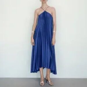 Mango Navy Pleated Halterneck Dress.party cocktail.